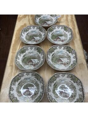 7 Johnson Bros England Friendly Village Covered Bridge 6.25" Cereal Bowls